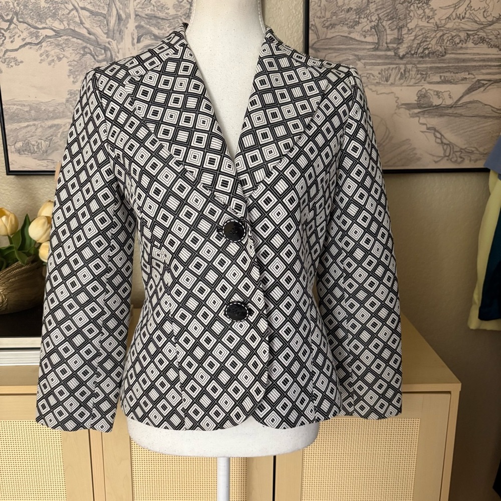 JAOSN WU Geometric Blazer Jacket Black White Size 8 NWT